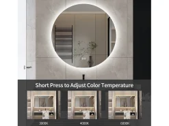 Espelho de Casa de Banho com Iluminação - Redondo Ø80 cm - Espelho de Casa de Banho LED - com Anti-embaciamento e 3 Cores Alteráveis