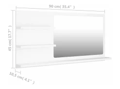 Espelho de casa de banho 90x10,5x45 cm contraplacado branco