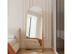 Espelho de corpo inteiro arqueado - 60 x 165 cm Espelho de pé arqueado grande de corpo inteiro - Espelho de penteadeira para sala de estar, dourado