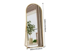Espelho de corpo inteiro arqueado - 60 x 165 cm Espelho de pé arqueado grande de corpo inteiro - Espelho de penteadeira para sala de estar, dourado