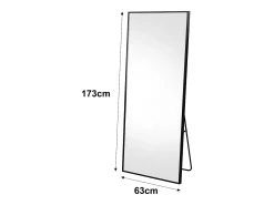 Espelho de corpo inteiro inquebrável, 63 x 173 cm, para uso independente ou fixado na parede, espelho de chão grande, preto
