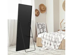Espelho de corpo inteiro inquebrável, 63 x 173 cm, para uso independente ou fixado na parede, espelho de chão grande, preto