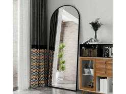 Espelho de corpo inteiro com moldura fina preta, 180 x 80 cm, espelho grande de chão, para quarto, closet e parede.