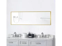 Espelho de corpo inteiro 150cm x 40cm, de mesa ou para parede, com moldura em alumínio dourado.