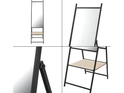 Espelho de corpo inteiro com prateleira cor camurça 150 x 44 x 60 cm efeito carvalho preto 03_0007966