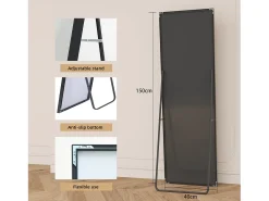Espelho de corpo inteiro 150 x 40 cm preto com moldura de alumínio, para uso de mesa ou parede, retangular