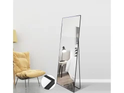 Espelho de corpo inteiro 150 x 40 cm preto com moldura de alumínio, para uso de mesa ou parede, retangular