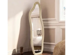Espelho de corpo inteiro, espelho de chão com padrão de ondas irregulares, com suporte ondulado, 45 x 140 cm, dourado