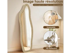Espelho de corpo inteiro, espelho de chão com padrão de ondas irregulares, com suporte ondulado, 45 x 140 cm, dourado