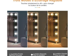 Espelho de maquiagem de hollywood 60 x 53cm com luz 14 lâmpadas, espelho de maquiagem LED 3 modos ajustáveis Controle de toque conectado USB