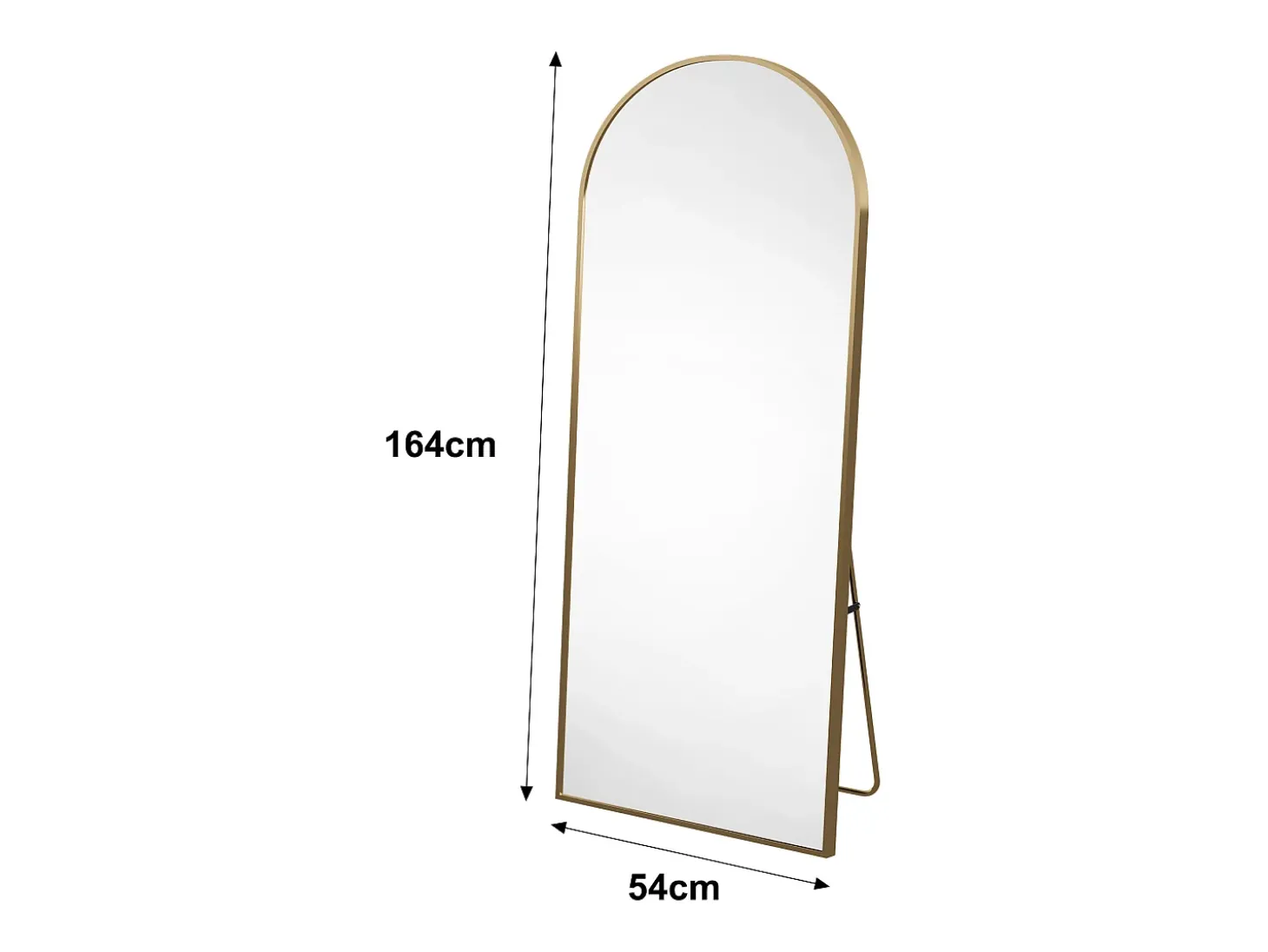 Espelho de pé arqueado 164×54 cm com moldura dourada – Design elegante e vintage, versátil (pode ser pendurado ou colocado sobre uma superfície).