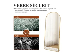 Espelho de pé arqueado 164×54 cm com moldura dourada – Design elegante e vintage, versátil (pode ser pendurado ou colocado sobre uma superfície).