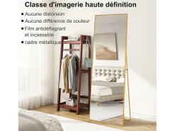 Espelho de pé retangular 164×54 cm com moldura dourada – Design minimalista e moderno