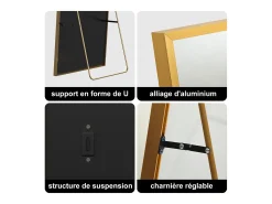 Espelho de pé retangular 164×54 cm com moldura dourada – Design minimalista e moderno