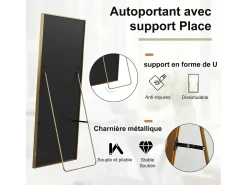 Espelho de pé retangular 164×54 cm com moldura dourada – Design minimalista e moderno