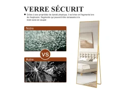 Espelho de pé retangular 164×54 cm com moldura dourada – Design minimalista e moderno