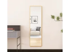 Espelho de pé retangular com moldura em metal HD Espelho de pé grande para sala, quarto e closet Espelho dourado 140x40cm