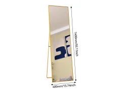 Espelho de pé retangular com moldura em metal HD Espelho de pé grande para sala, quarto e closet Espelho dourado 140x40cm