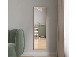 Espelho de pé retangular com moldura em metal HD Espelho de pé grande para sala, quarto e closet Espelho dourado 140x40cm