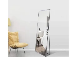 Espelho de pé retangular com moldura em metal HD Espelho de pé grande para sala de estar, quarto e closet Espelho preto 150x40cm