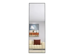 Espelho de pé retangular com moldura em metal HD Espelho grande de chão para sala de estar, quarto e closet Espelho preto 162x53cm