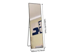 Espelho de pé retangular com moldura em metal HD Espelho de pé grande para sala de estar, quarto e closet Espelho preto 140x40cm