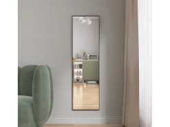 Espelho de pé retangular com moldura em metal HD Espelho de pé grande para sala de estar, quarto e closet Espelho preto 140x40cm