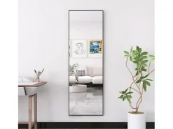 Espelho de pé retangular com moldura em metal HD Espelho de pé grande para sala de estar, quarto e closet Espelho preto 165x60cm