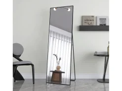 Espelho de pé retangular com moldura em metal HD Espelho de pé grande para sala de estar, quarto e closet Espelho preto 165x60cm