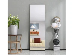 Espelho de pé retangular com moldura em metal HD Espelho de pé grande para sala de estar, quarto e closet Espelho preto 165x60cm