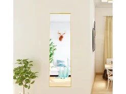 Espelho de pé retangular com moldura em metal HD Espelho de pé grande para sala, quarto e closet Espelho dourado 150x40cm