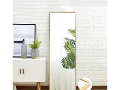 Espelho de pé retangular com moldura em metal HD Espelho de pé grande para sala, quarto e closet Espelho dourado 150x40cm