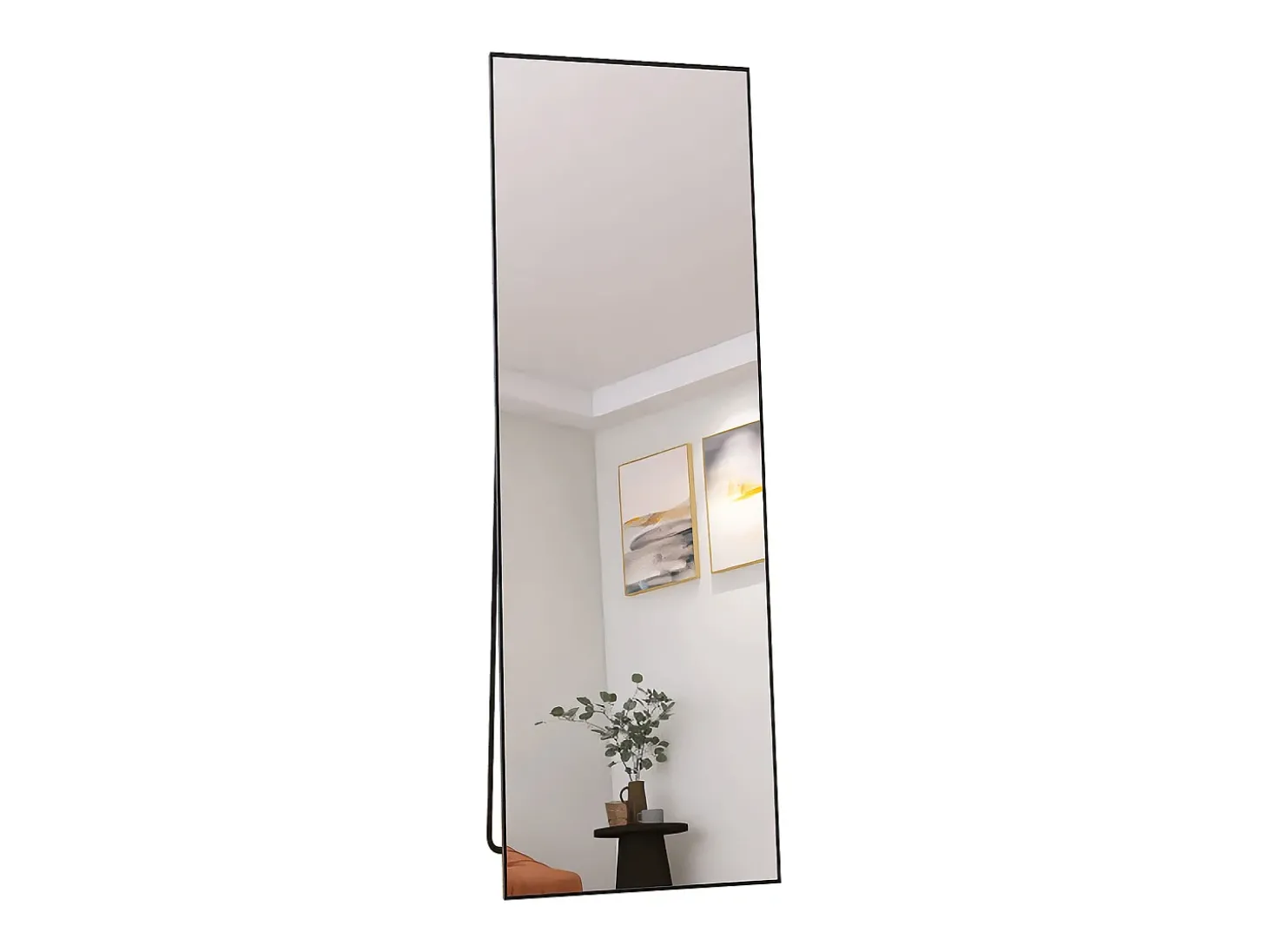 Espelho de pé 162x53 cm, moldura de alumínio preta, espelho de parede moderno para ficar de pé ou pendurado