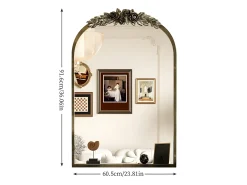 Espelho de parede dourado para decoração de sala de estar - 60,5x5x91,6cm espelho de arco vintage para entrada de lareira de banheiro 91,6x60,5cm