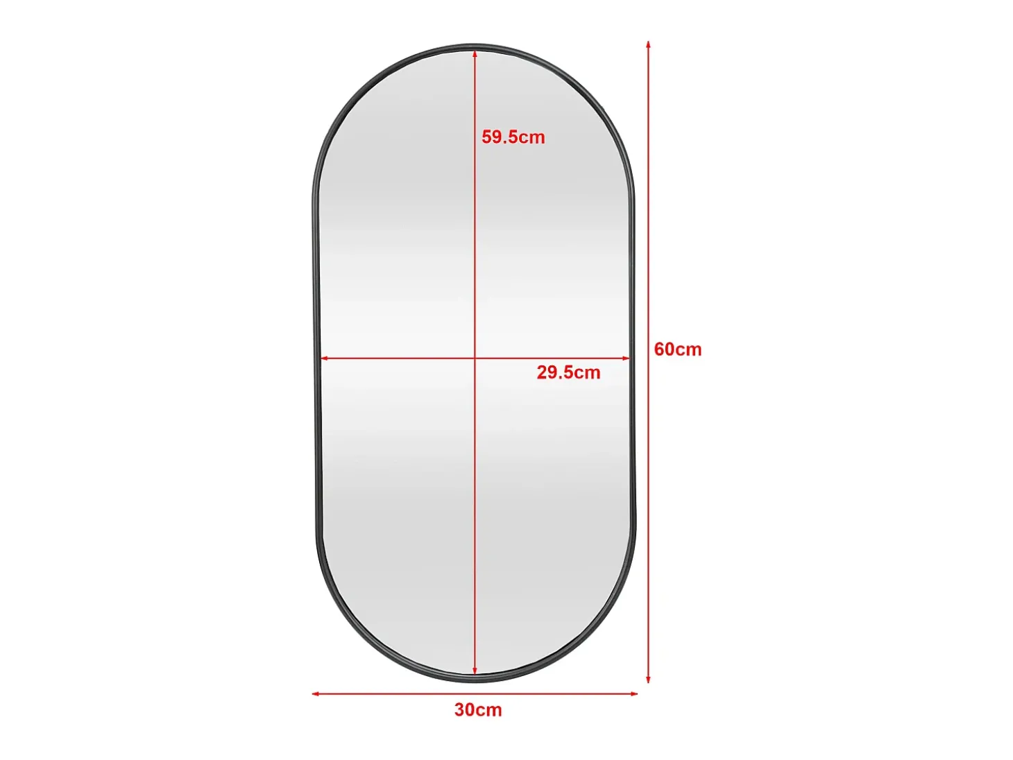 Espelho de parede oval 30 x 60 cm preto fosco 03_0007952