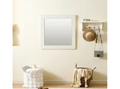 Espelho de parede quadrado 80x80x1,5 cm - Moldura de madeira - Espelho transparente - MDF - Branco