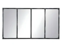 Espelho estilo janela industrial em ferro - C. 140 x A. 75 cm - Preto efeito envelhecido - MAASTRICHT