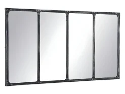 Espelho estilo janela industrial em ferro - C. 140 x A. 75 cm - Preto efeito envelhecido - MAASTRICHT
