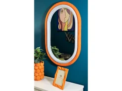Espelho Marinetti, Espelho, Artigo de decoração de parede, Decoração com espelho, 60x4 h90 cm, Laranja e Cinza