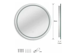 Espelho redondo com iluminação, espelho de banheiro LED com interruptor de toque, anti-capa, 60 x 60 cm branco