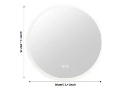 Espelho redondo de LED para banheiro de 80 cm - Iluminação, antiembaçante, 3 cores alteráveis