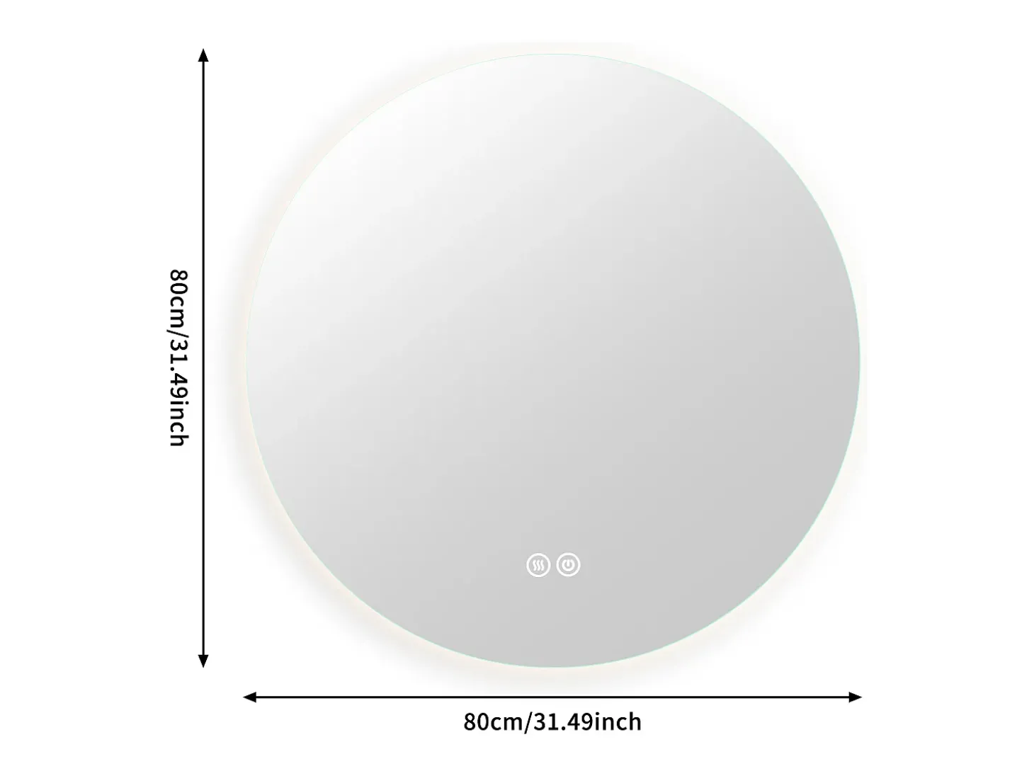 Espelho redondo de LED para banheiro de 80 cm - Iluminação, antiembaçante, 3 cores alteráveis