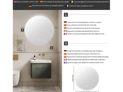 Espelho redondo de LED para banheiro de 80 cm - Iluminação, antiembaçante, 3 cores alteráveis