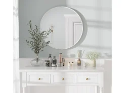 Espelho redondo de parede, 60x60cm Modern HD Mirror em cenário para decorar, banheiro, quarto, branco