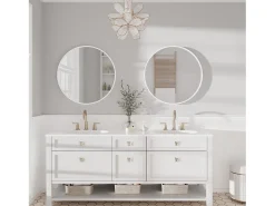 Espelho redondo de parede, 60x60cm Modern HD Mirror em cenário para decorar, banheiro, quarto, branco