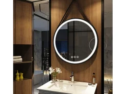 Espelho redondo LED para banheiro 80cm preto com 3 cores ajustáveis ​​antiembaçante 80x80cm