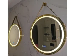 Espelho redondo LED para banheiro dourado com 3 cores reguláveis antiembaçante 60x60cm