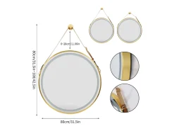 Espelho redondo LED para banheiro 80cm iluminação com 3 cores ajustáveis ​​antiembaçante 80x80cm