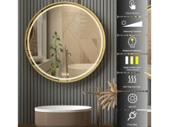 Espelho redondo LED para banheiro 80cm iluminação com 3 cores ajustáveis ​​antiembaçante 80x80cm