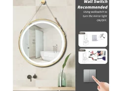 Espelho redondo LED para banheiro 80cm iluminação com 3 cores ajustáveis ​​antiembaçante 80x80cm